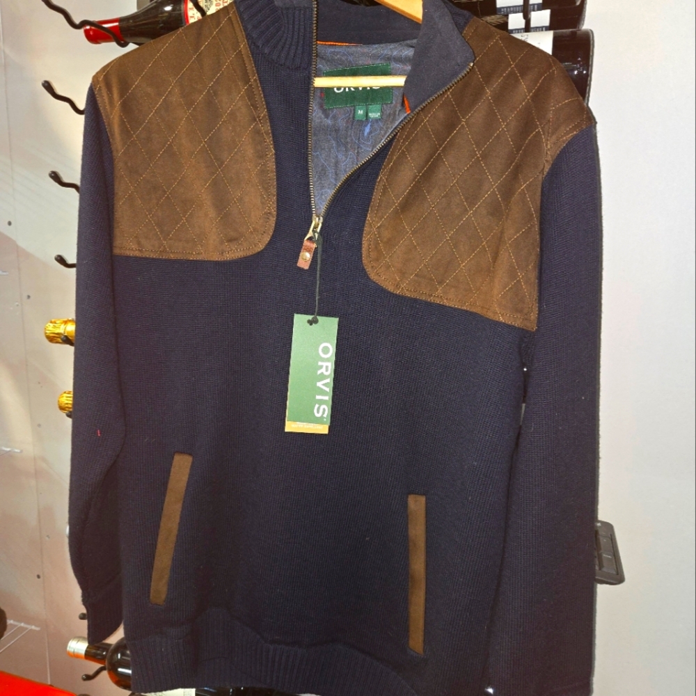 Orvis Men's Navy and Brown Sweater